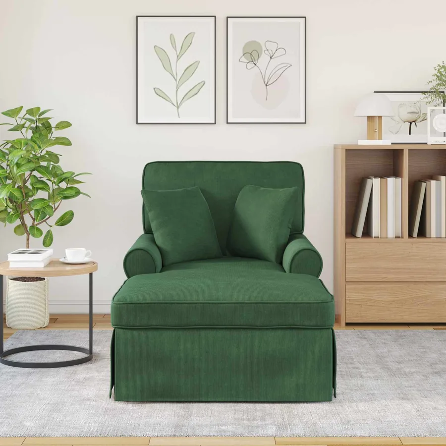 Chaise lounge avec jupe avec coussin 3 pcs Vert Jungle - 3