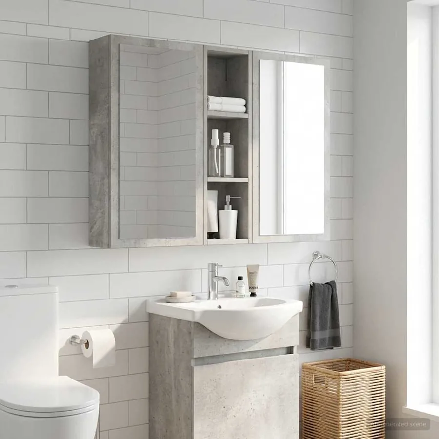 Armoire murale de salle de bain Gris Béton 20 x 14 x 70 cm
