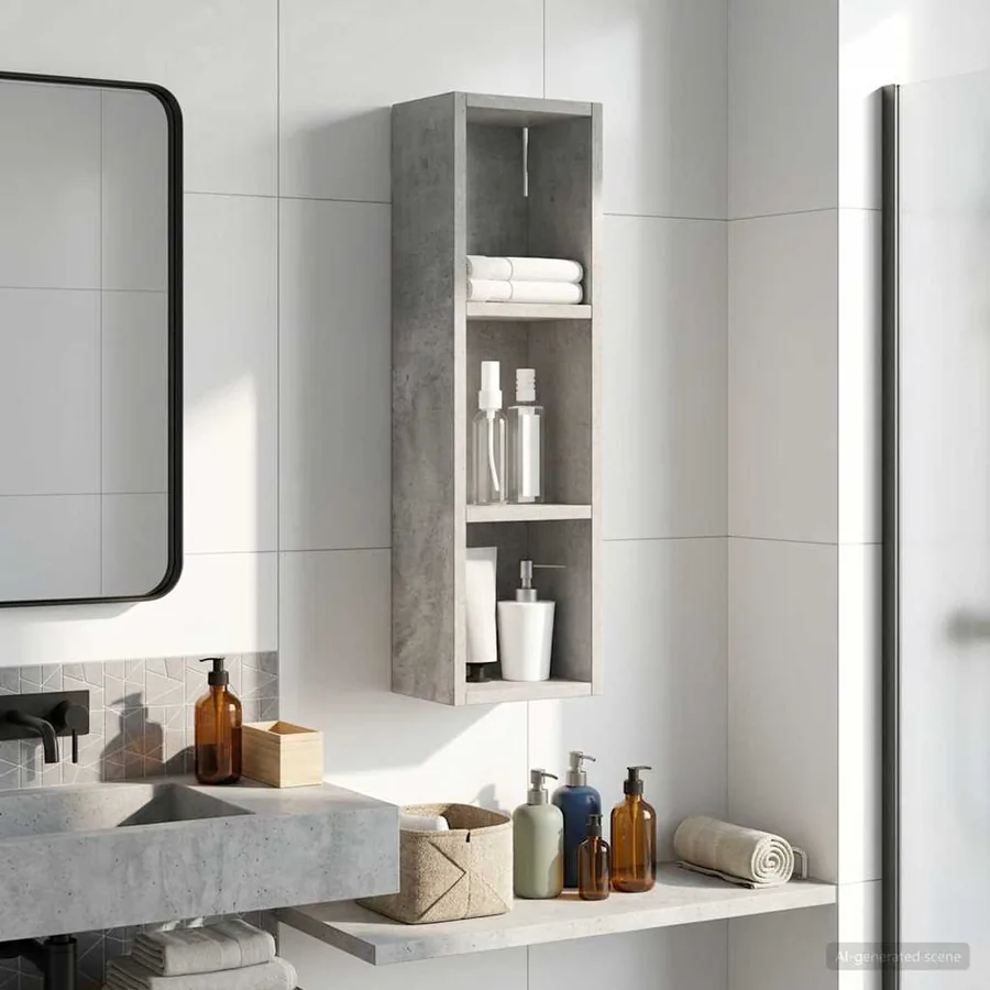 Armoire murale de salle de bain Gris Béton 20 x 14 x 70 cm - 4
