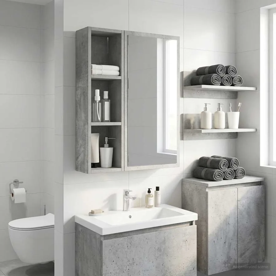 Armoire murale de salle de bain Gris Béton 20 x 14 x 70 cm - 5