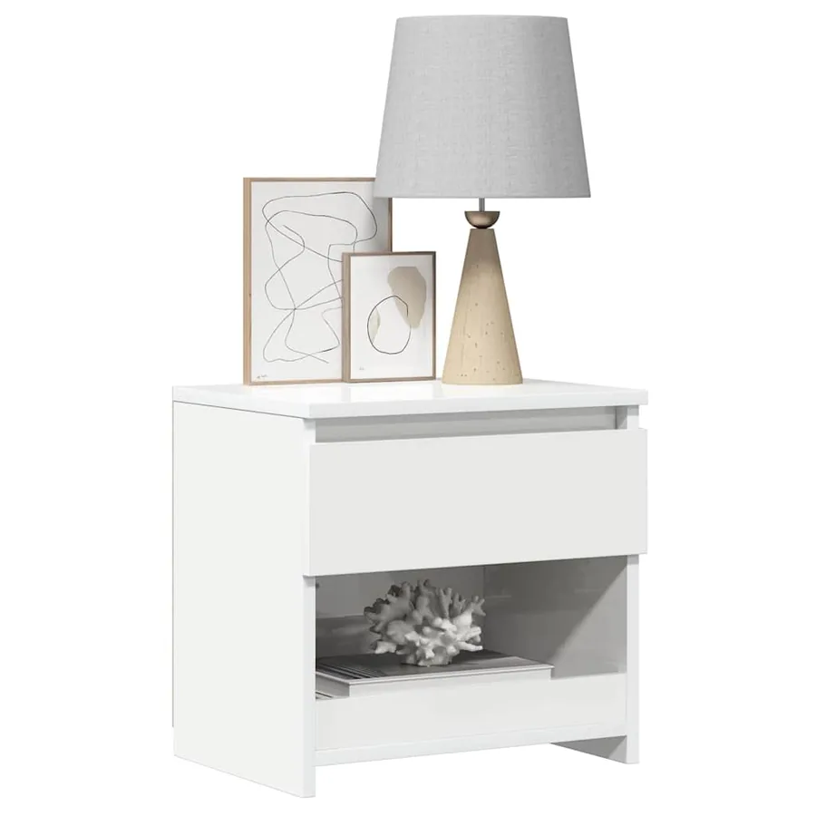 Tables de chevet 2pcs Blanc brillant 40x30x39cm Bois ingénierie - 8