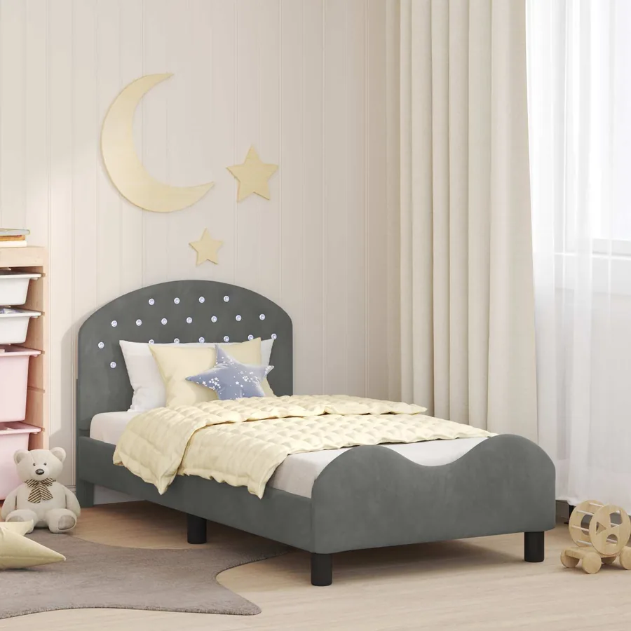 Cadre de lit pour enfants avec tête de lit Gris foncé Velours
