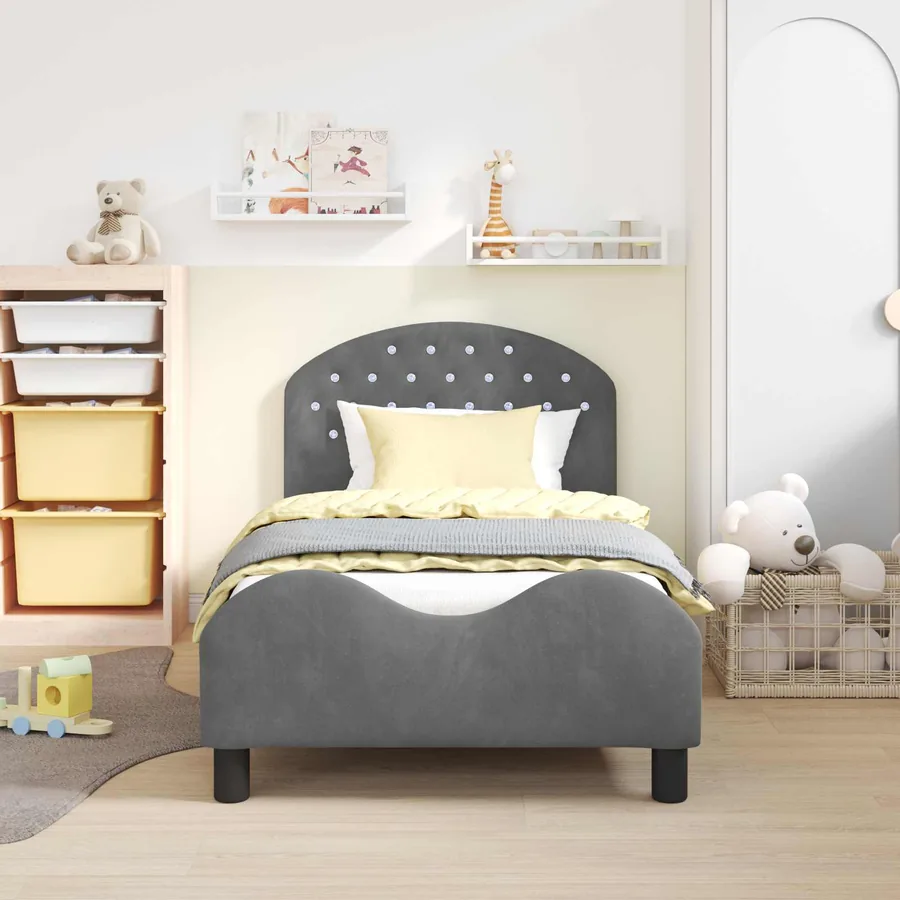 Cadre de lit pour enfants avec tête de lit Gris foncé Velours - 3