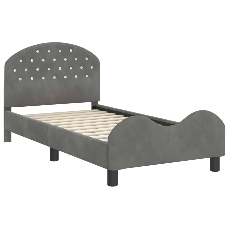 Cadre de lit pour enfants avec tête de lit Gris foncé Velours - 4