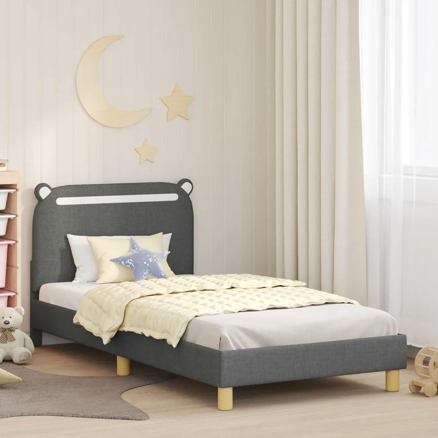 Cadre de lit pour enfants avec tête de lit Gris foncé Tissu