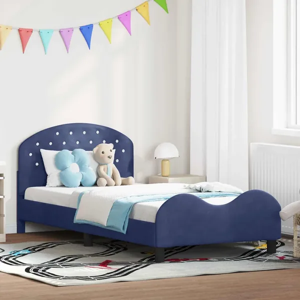 Cadre de lit pour enfants avec tête de lit Bleu police Velours