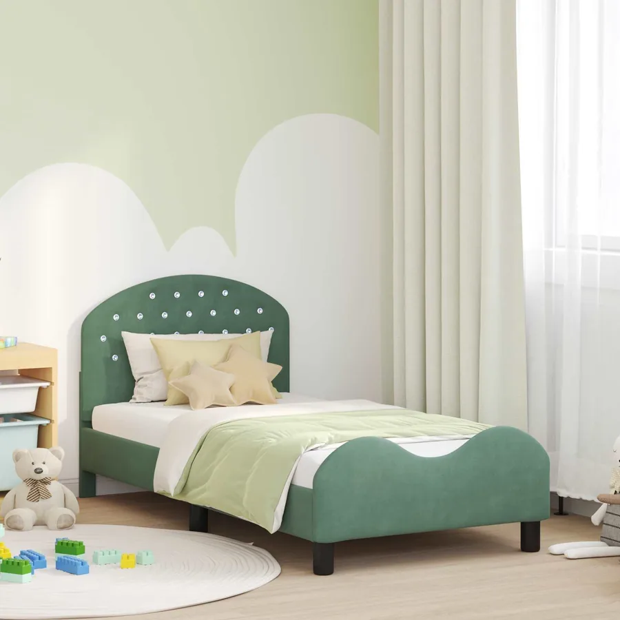 Cadre de lit pour enfants avec tête de lit Vert Mer 80 x 160 cm