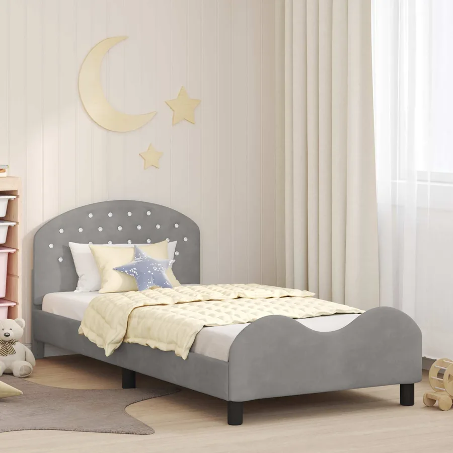Cadre de lit pour enfants avec tête de lit Gris clair Velours