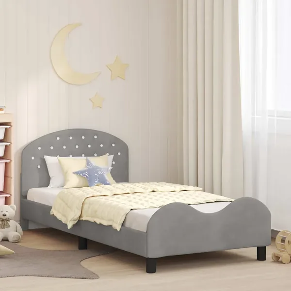 Cadre de lit pour enfants avec tête de lit Gris clair Velours