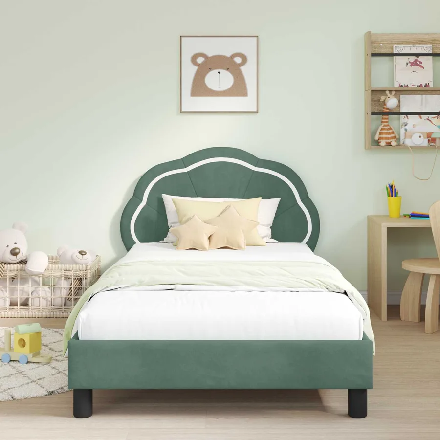 Cadre de lit pour enfants avec tête de lit Vert Mer 90 x 190 cm - 3
