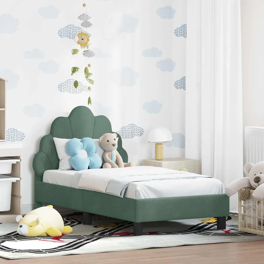 Cadre de lit pour tout-petit avec tête de lit Vert Mer Velours
