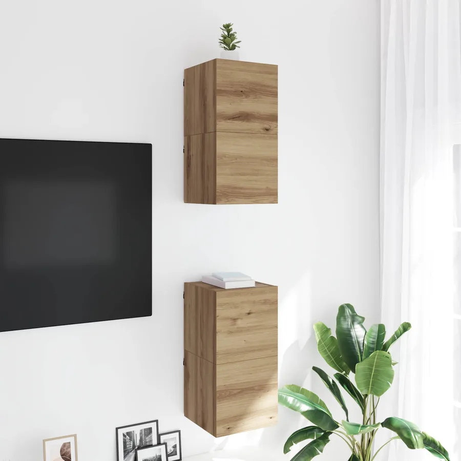 Meuble TV mural Chêne artisanal Bois d'ingénierie