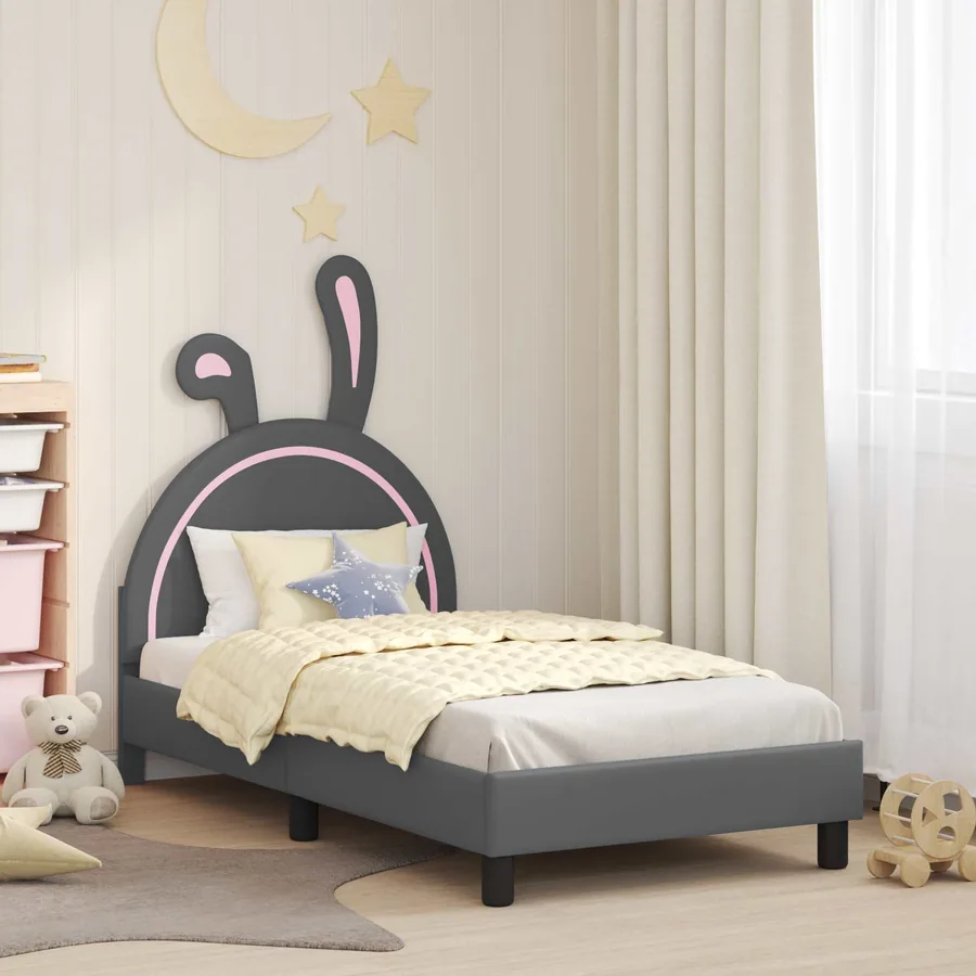 Cadre de lit pour enfants avec tête de lit Gris clair PU
