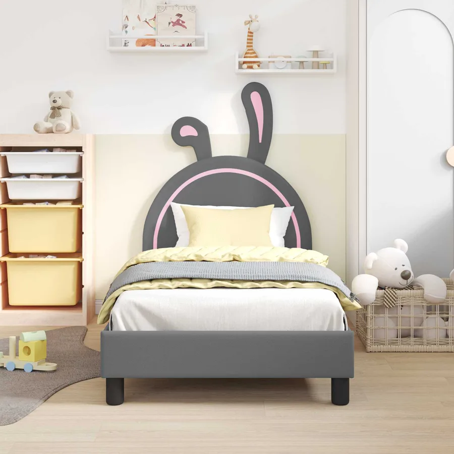 Cadre de lit pour enfants avec tête de lit Gris clair PU - 3