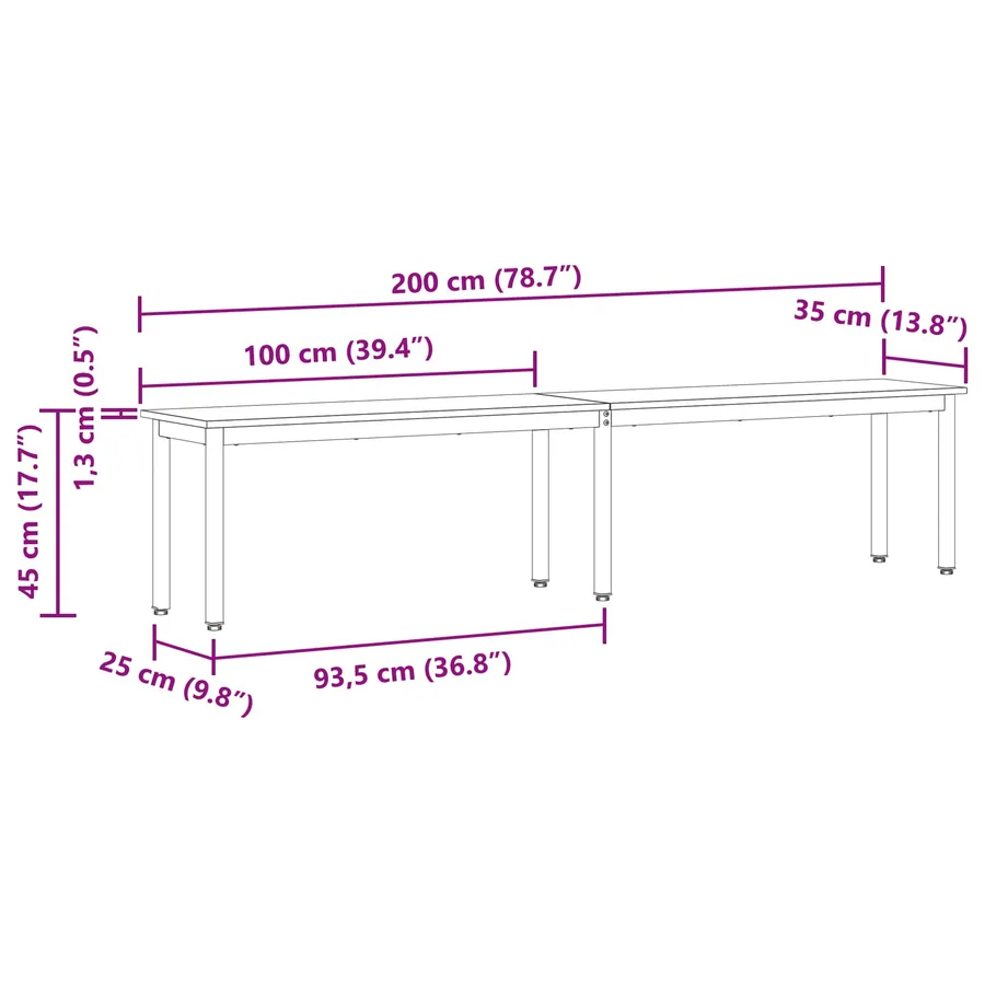 banc Chêne noir 200 x 35 x 45 cm Bois d'ingénierie - 8