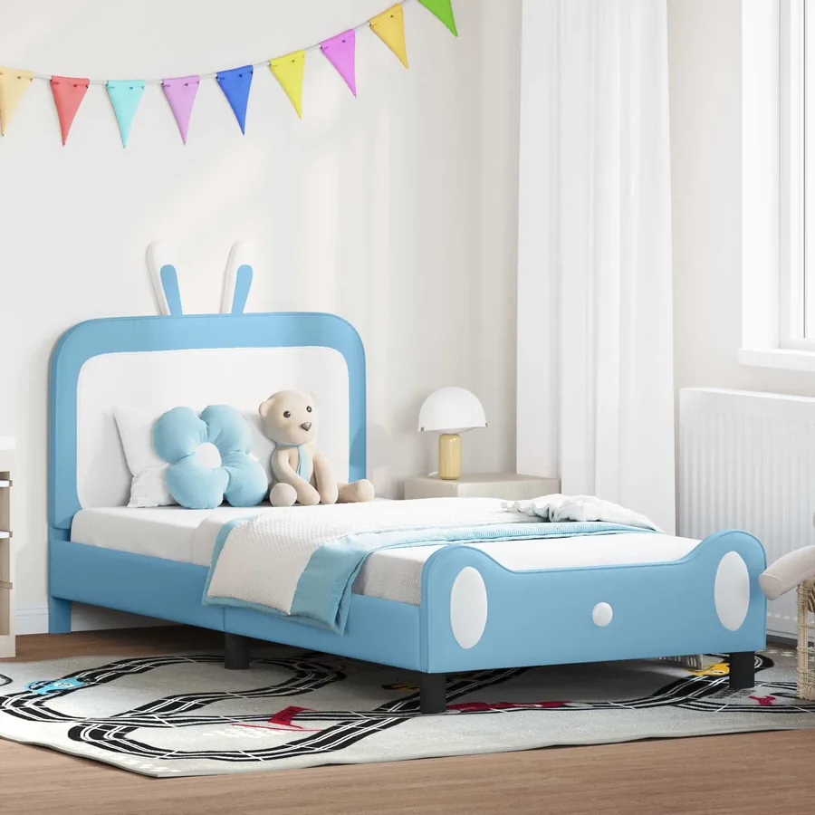 Cadre de lit pour enfants avec tête de lit Bleu 90 x 190 cm PU