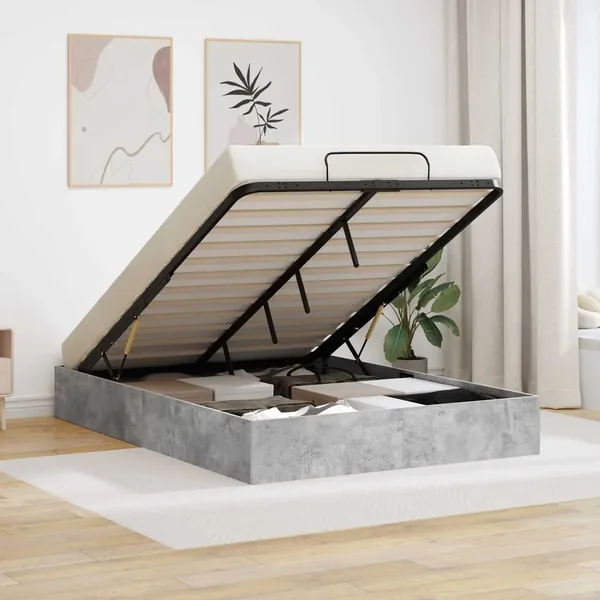 Cadre de lit ottoman Gris Béton 140 x 200 cm Bois d’ingénierie