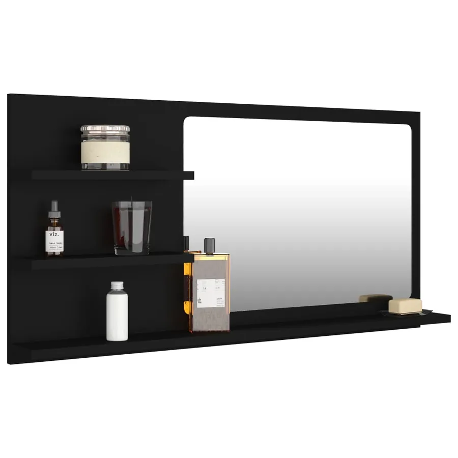 Miroir de salle de bain noir 90x10,5x45 cm bois d’ingénierie - 3