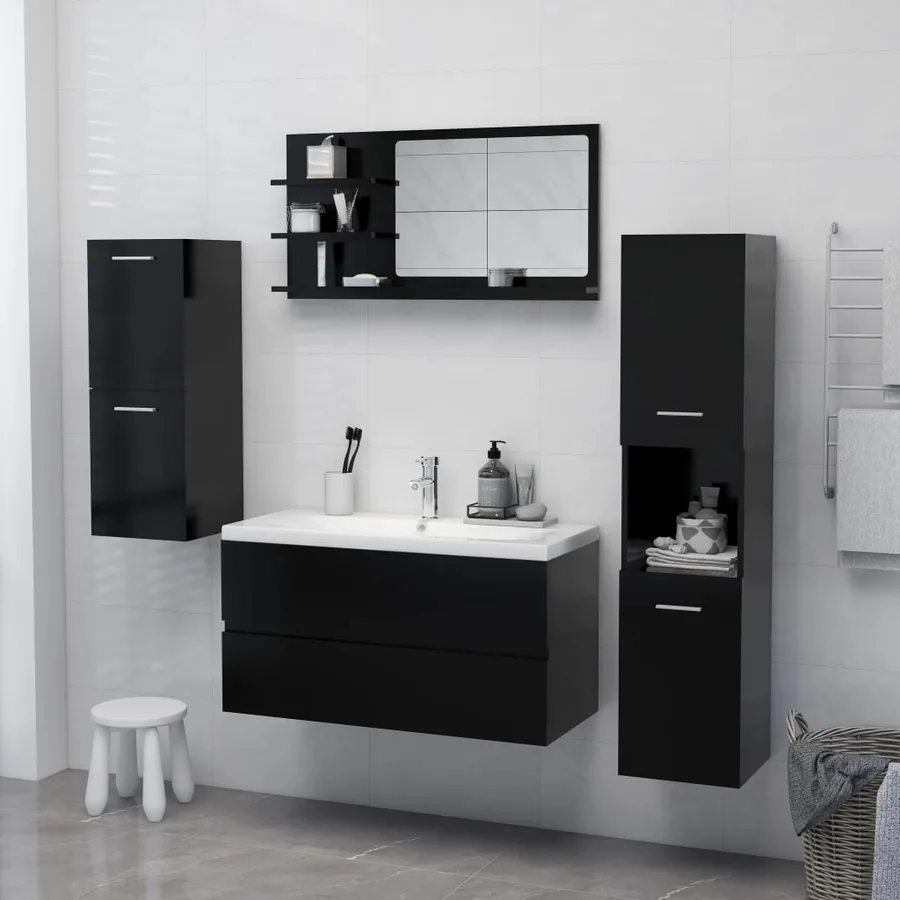 Miroir de salle de bain noir 90x10,5x45 cm bois d’ingénierie - 4