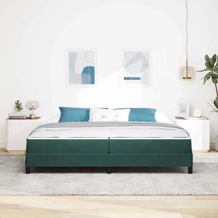 Lit à ressorts avec matelas Vert foncé 200 x 220 cm tissu - 3