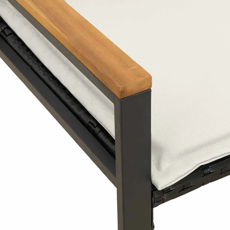 banc avec coussin Noir et blanc crème 115 x 65 x 72 cm Rotin - 10