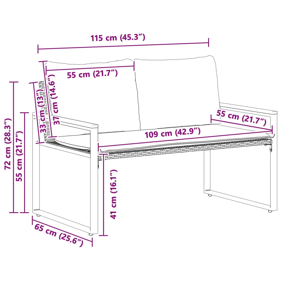 banc avec coussin Noir et blanc crème 115 x 65 x 72 cm Rotin - 12