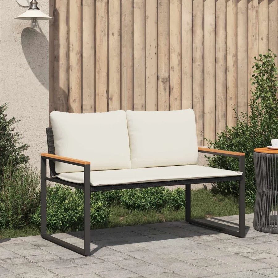 banc avec coussin Noir et blanc crème 115 x 65 x 72 cm Rotin - 3