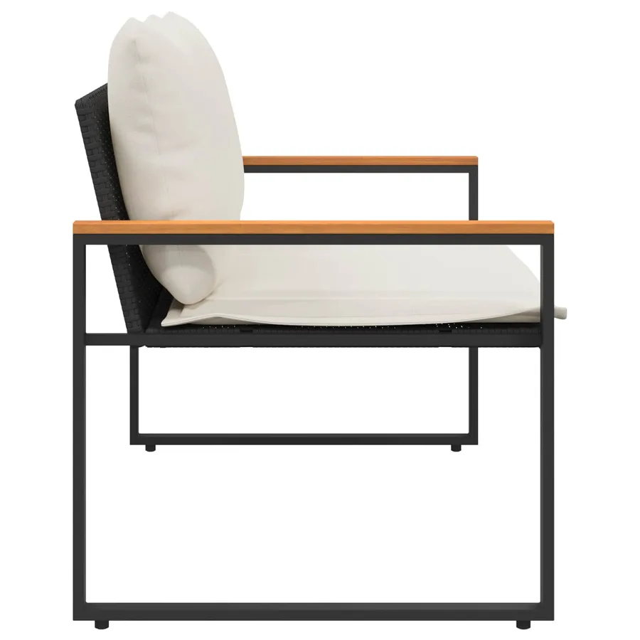 banc avec coussin Noir et blanc crème 115 x 65 x 72 cm Rotin - 6