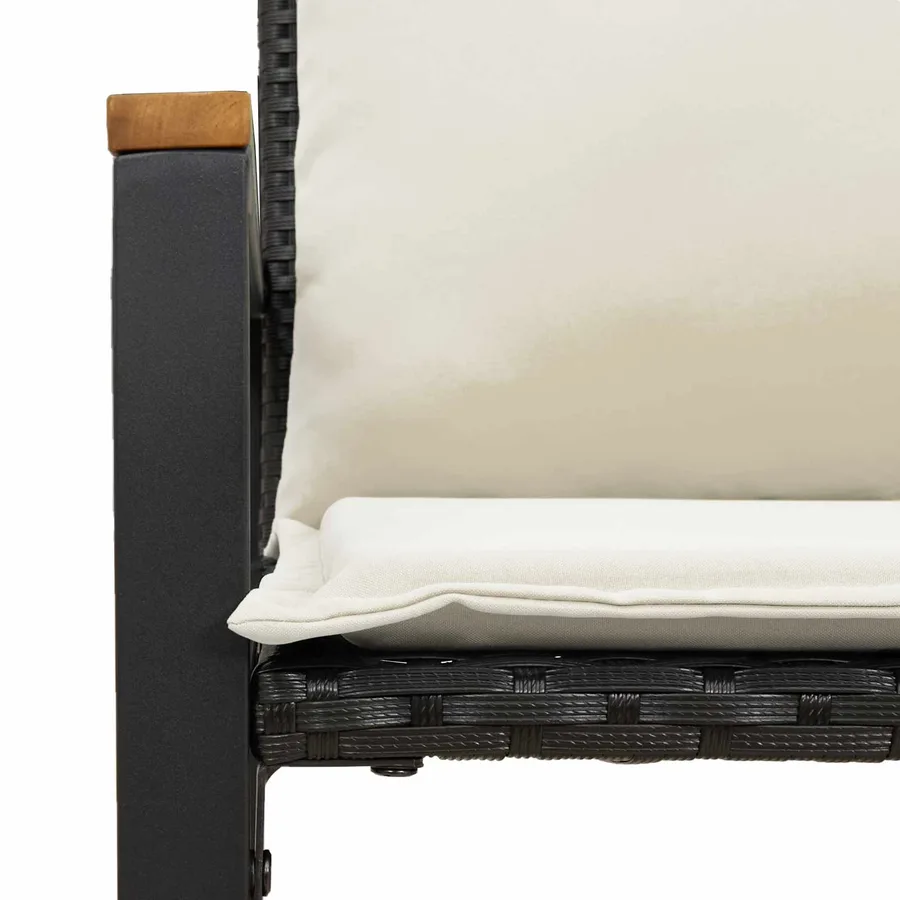 banc avec coussin Noir et blanc crème 115 x 65 x 72 cm Rotin - 9