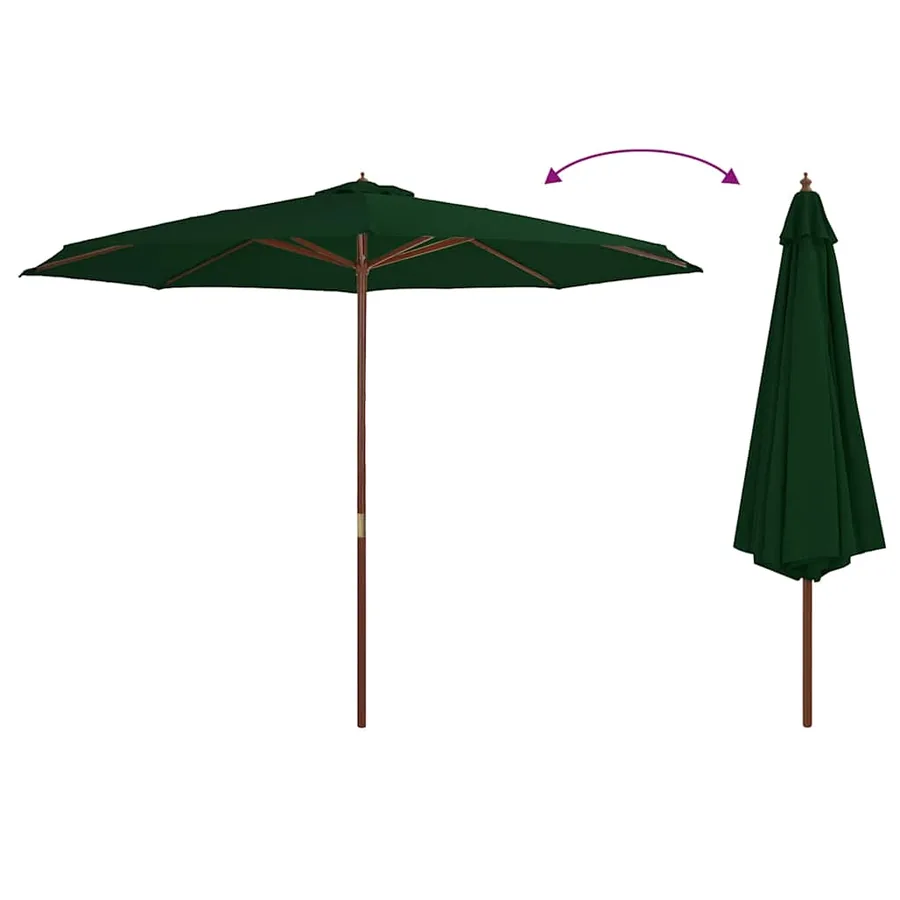 Parasol d'extérieur avec mât en bois 350 cm Vert - 3