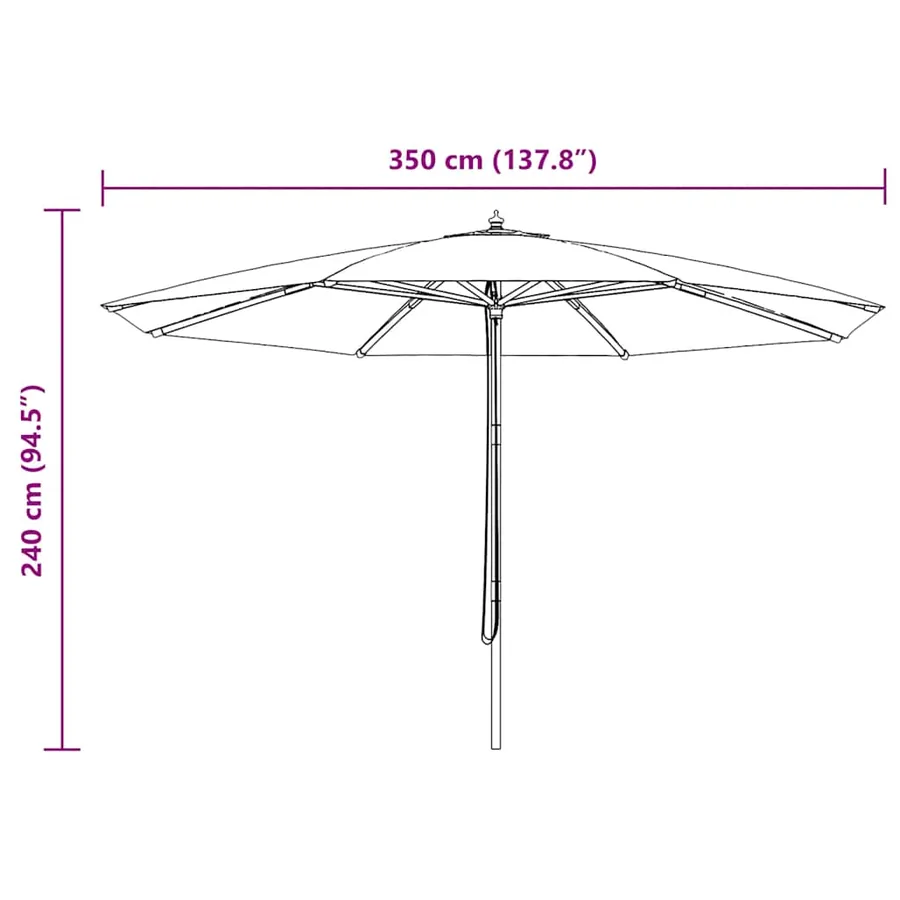 Parasol d'extérieur avec mât en bois 350 cm Vert - 5