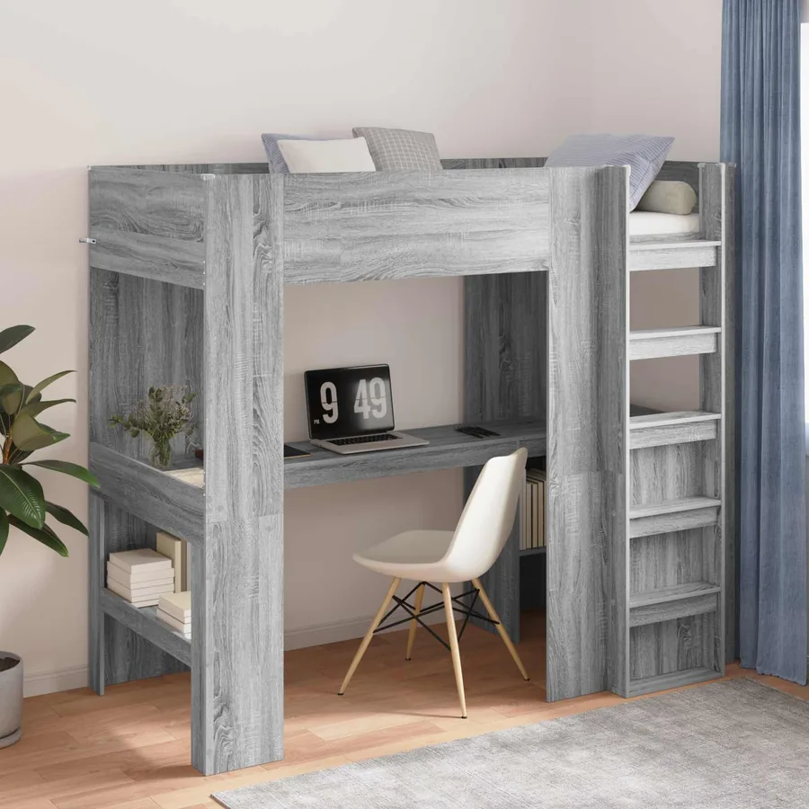 Cadre de lit superposé avec bureau Gris Sonoma 100 x 200 cm