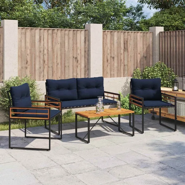 Ensemble de meubles d'extérieur avec coussin 4 pcs Bleu marine