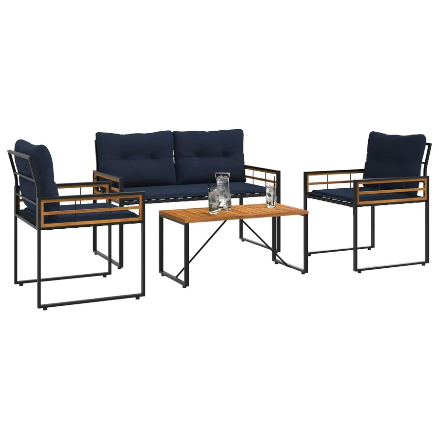 Ensemble de meubles d'extérieur avec coussin 4 pcs Bleu marine - 3