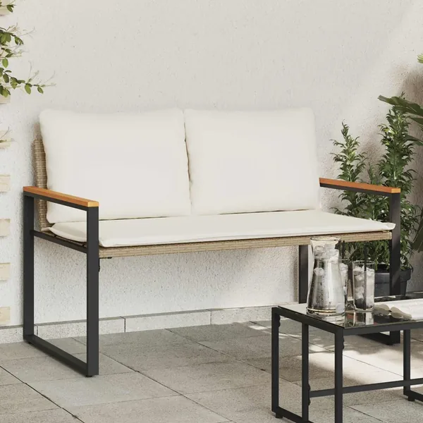 banc avec coussin Beige et blanc crème 115 x 65 x 72 cm Rotin