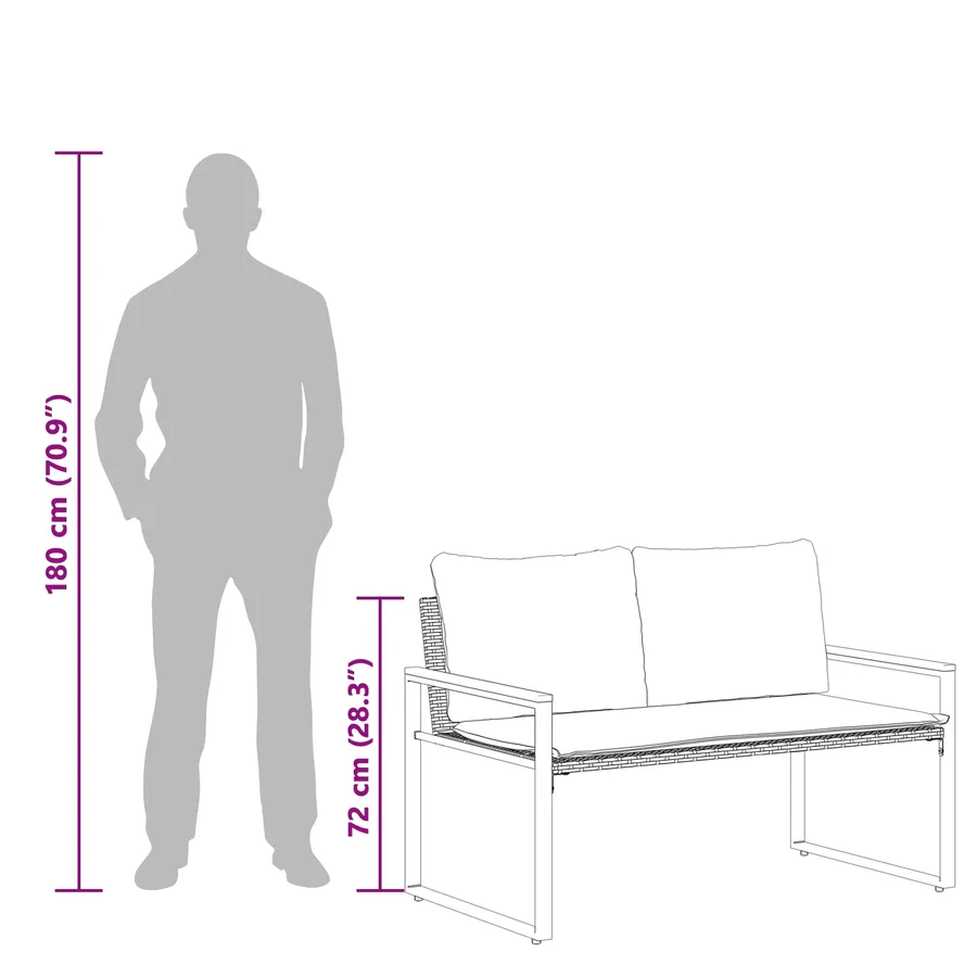 banc avec coussin Beige et blanc crème 115 x 65 x 72 cm Rotin - 13