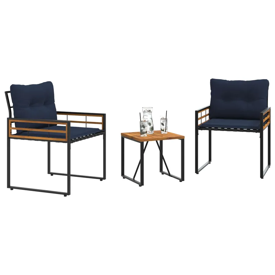 Ensemble de meubles d'extérieur avec coussin 3 pcs Bleu marine - 3