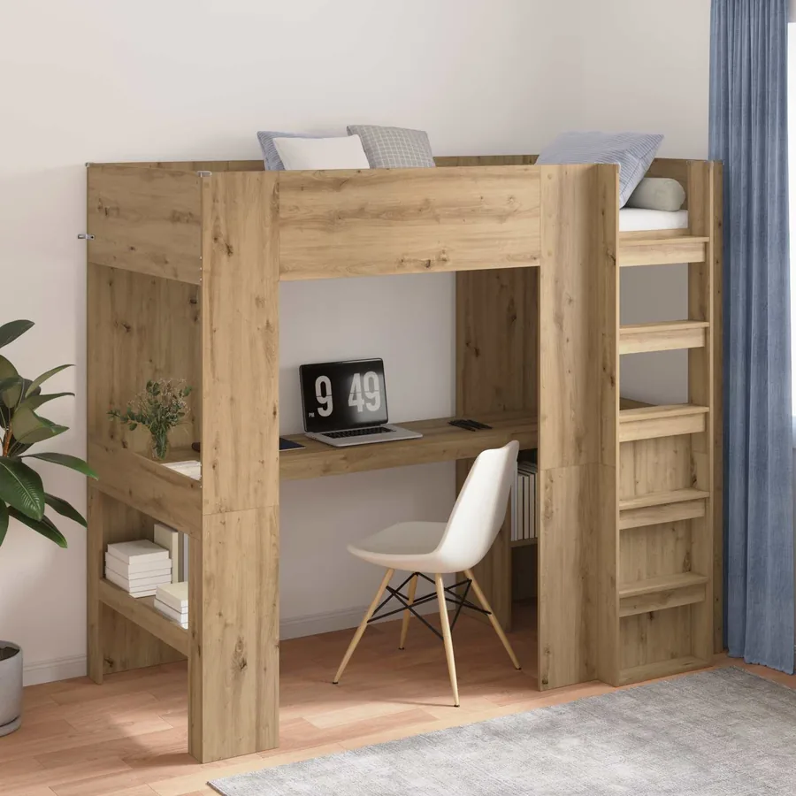 Cadre de lit superposé avec bureau Chêne artisanal 90 x 200 cm