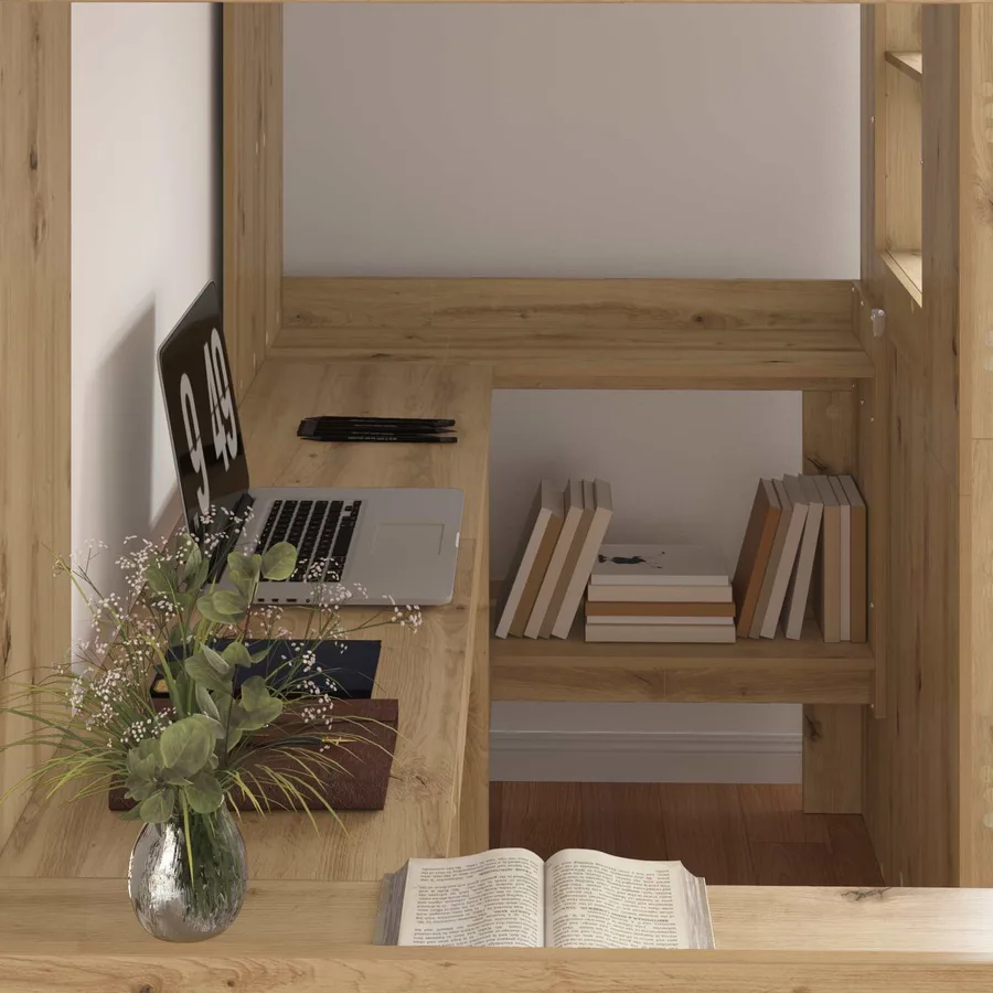Cadre de lit superposé avec bureau Chêne artisanal 90 x 200 cm - 3