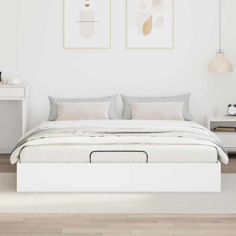 Cadre de lit ottoman Blanc 203 x 160 x 25 cm Bois d’ingénierie - 4