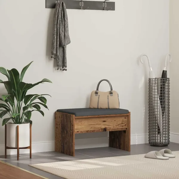 Banc d'entrée avec coussin Bois ancien 63 x 38 x 40 cm
