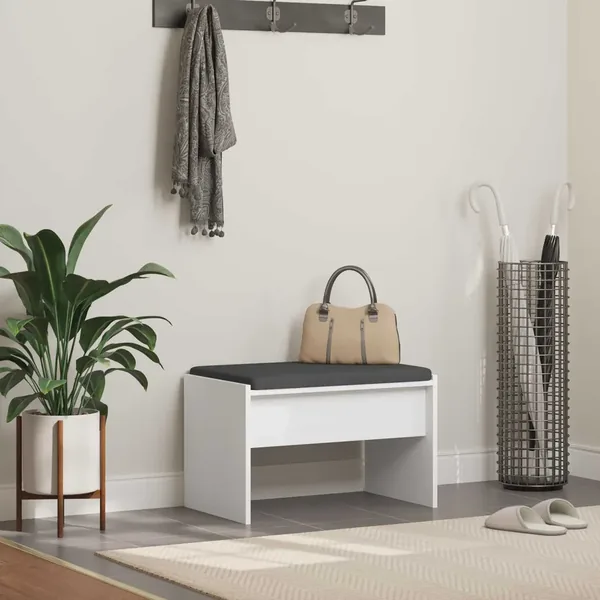 Banc d'entrée avec coussin Blanc 63 x 38 x 40 cm