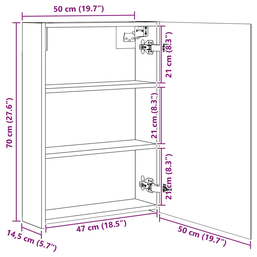 Armoire Miroir de Salle de Bain Chêne artisan 50 x 14,5 x 70 cm - 11
