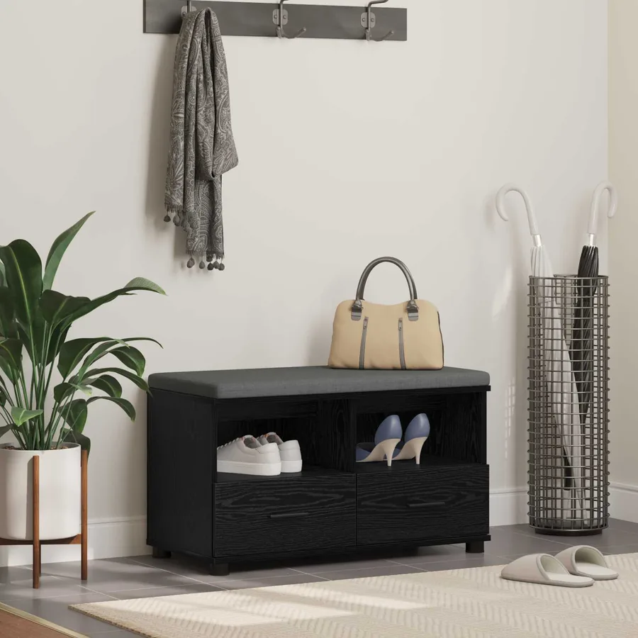 Banc d'entrée avec coussin Chêne Noir 80 x 38 x 46 cm