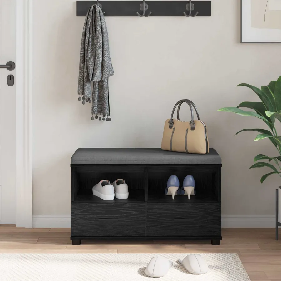 Banc d'entrée avec coussin Chêne Noir 80 x 38 x 46 cm - 4