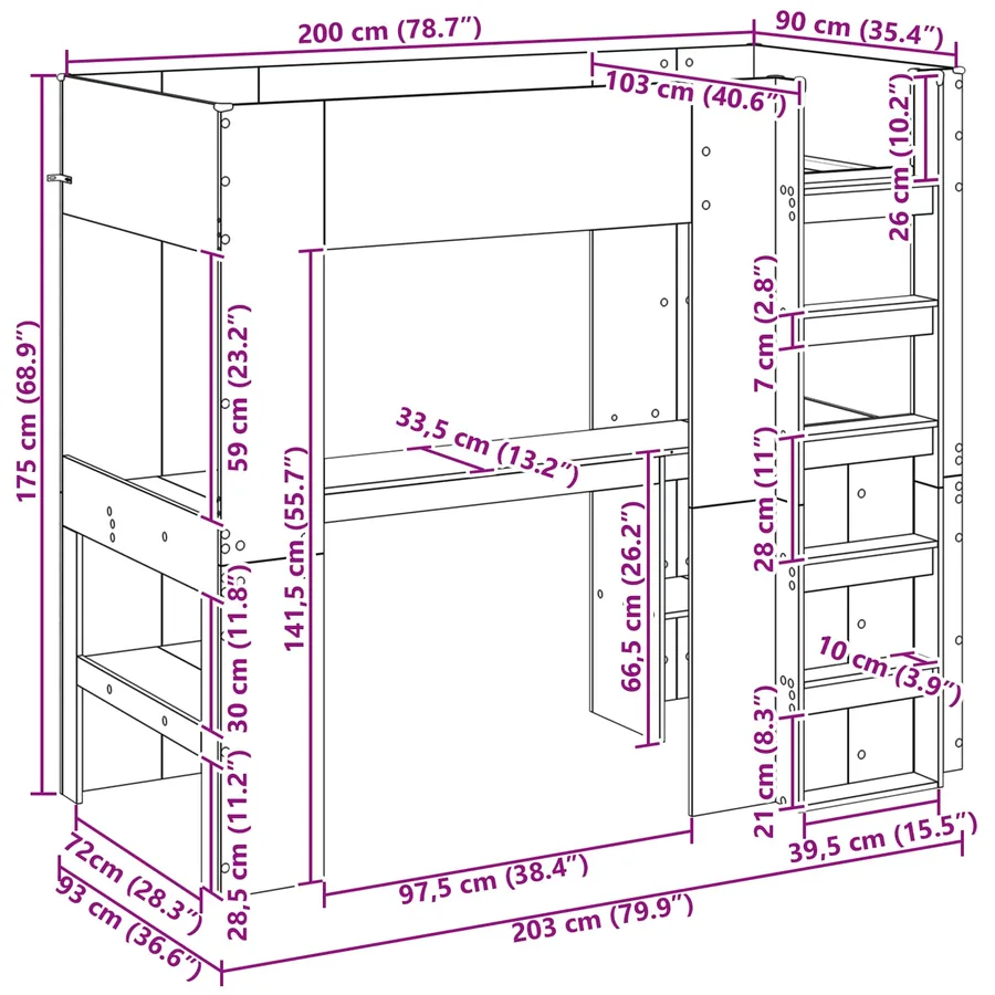 Cadre de lit superposé avec bureau Blanc 90 x 200 cm - 10