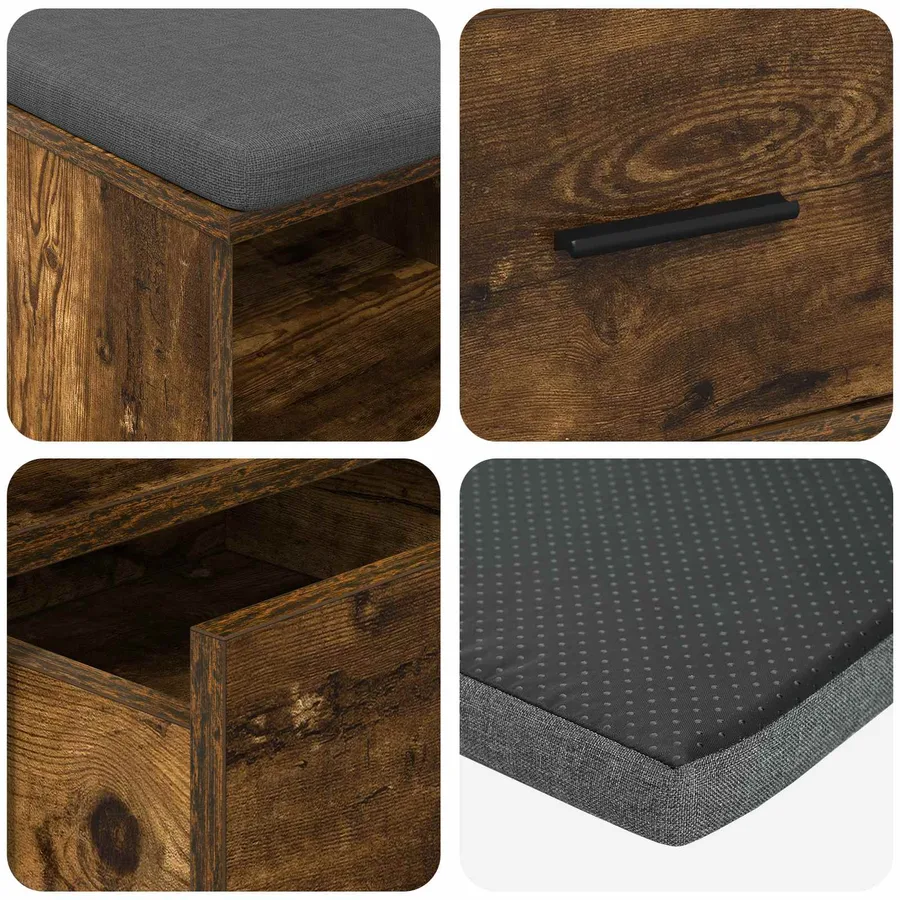 Banc d'entrée avec coussin Chêne Fumé 80 x 38 x 46 cm - 9