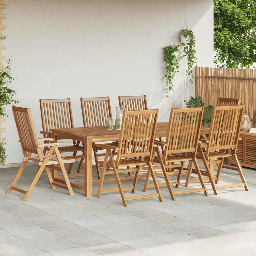Folding garden chairs set of 8 Solid acacia wood - 2