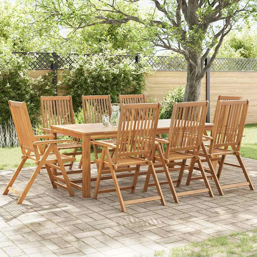 Folding garden chairs set of 8 Solid acacia wood - 3