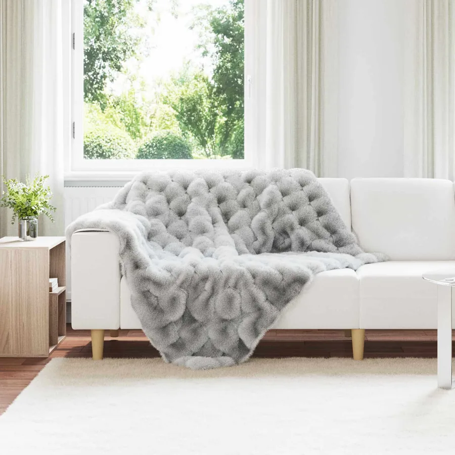 Couverture antidérapante en fausse de lapin Olite Gris
